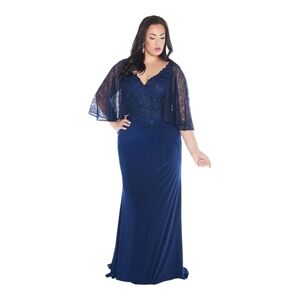Mac Duggal Fabulouss by Mac Duggal 77308FSize 22W Midnight Blue NWT$538